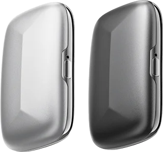 Silver and graphite Memoket Gem devices