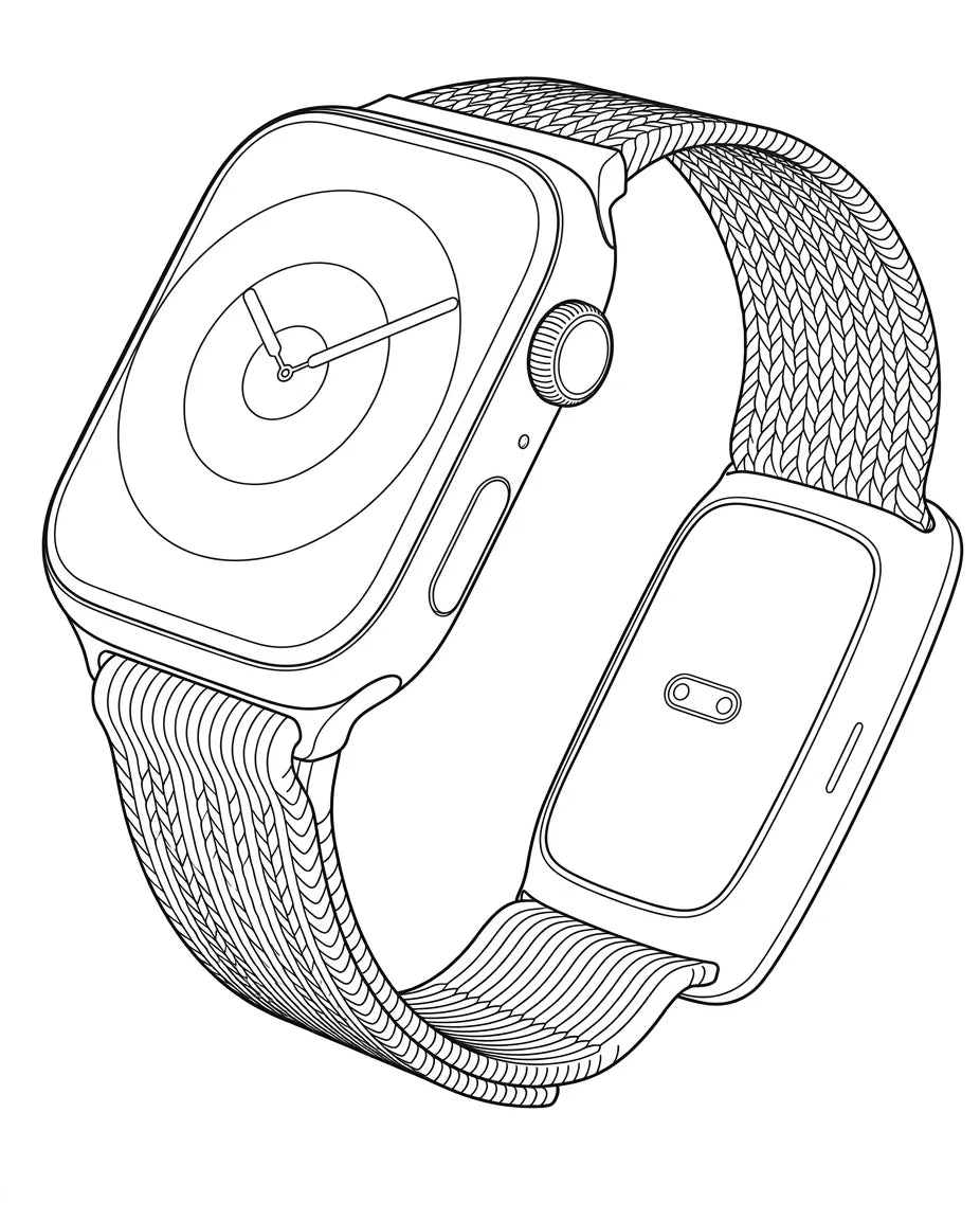 Memoket Gem fitted to an Apple Watch co-wear band