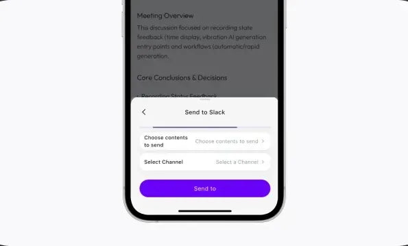 Send to Slack confirmation flow in the Memoket app