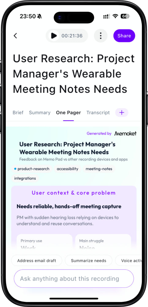 Memoket one-page meeting brief
