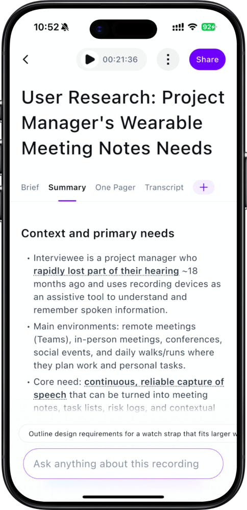 Memoket recording summary