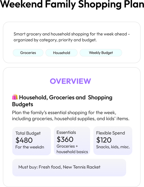 Family shopping plan overview