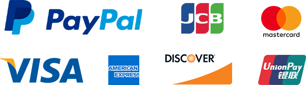 Accepted payment methods including PayPal, JCB, Mastercard, Visa, American Express, Discover and UnionPay