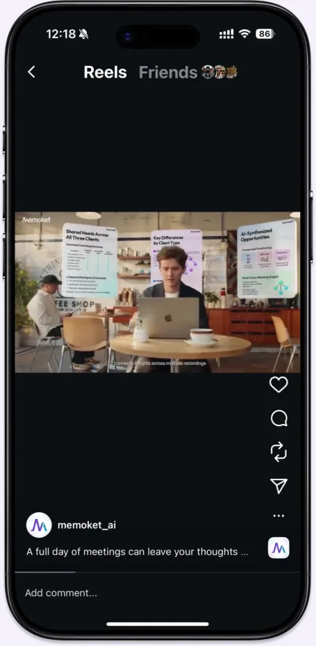 Memoket app screen — meeting summary