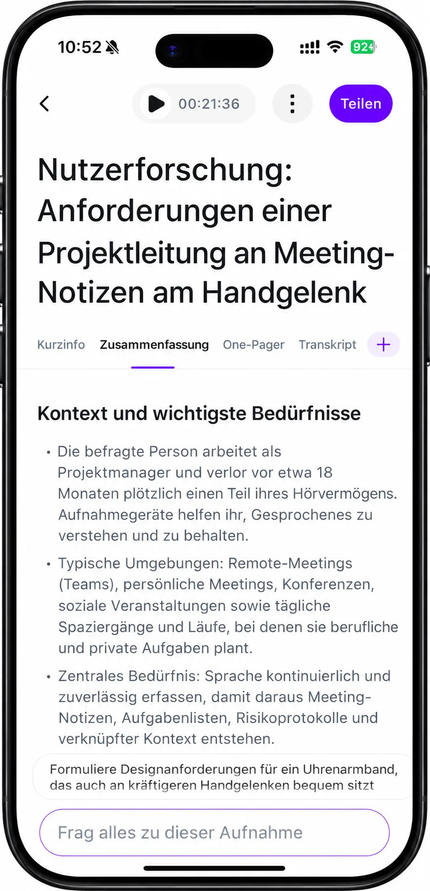 One-Pager in der Memoket App
