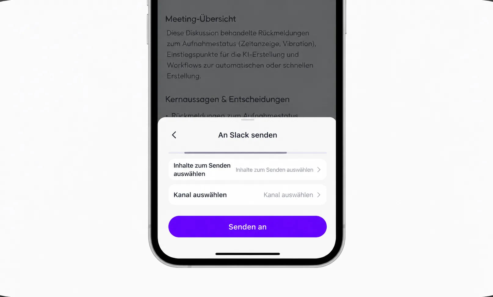 Bestätigungsablauf zum Senden an Slack in der Memoket App