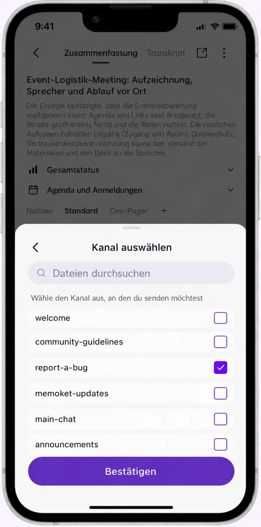 Inhalt und Kanal wählen