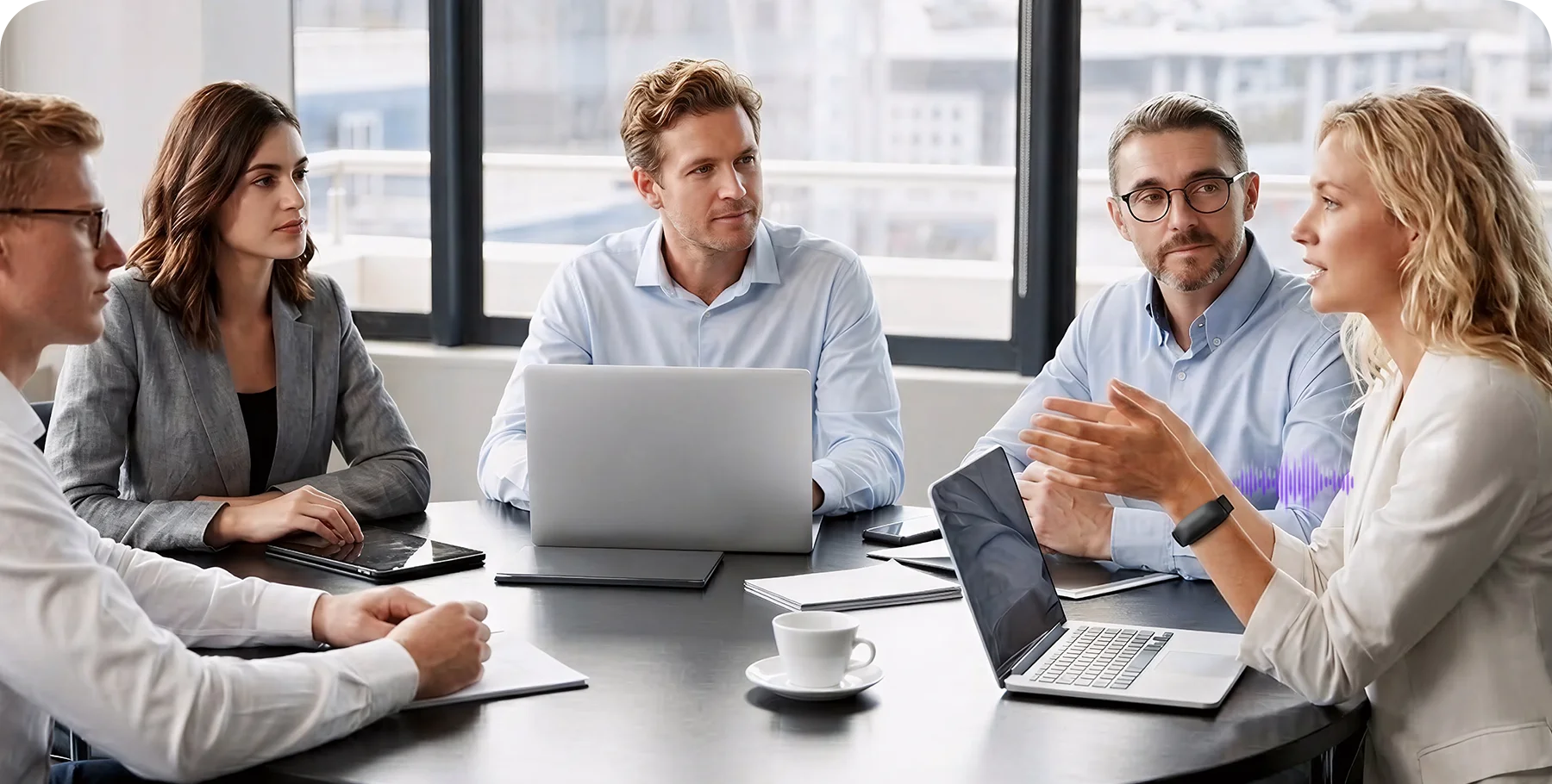 Business meeting around a conference table