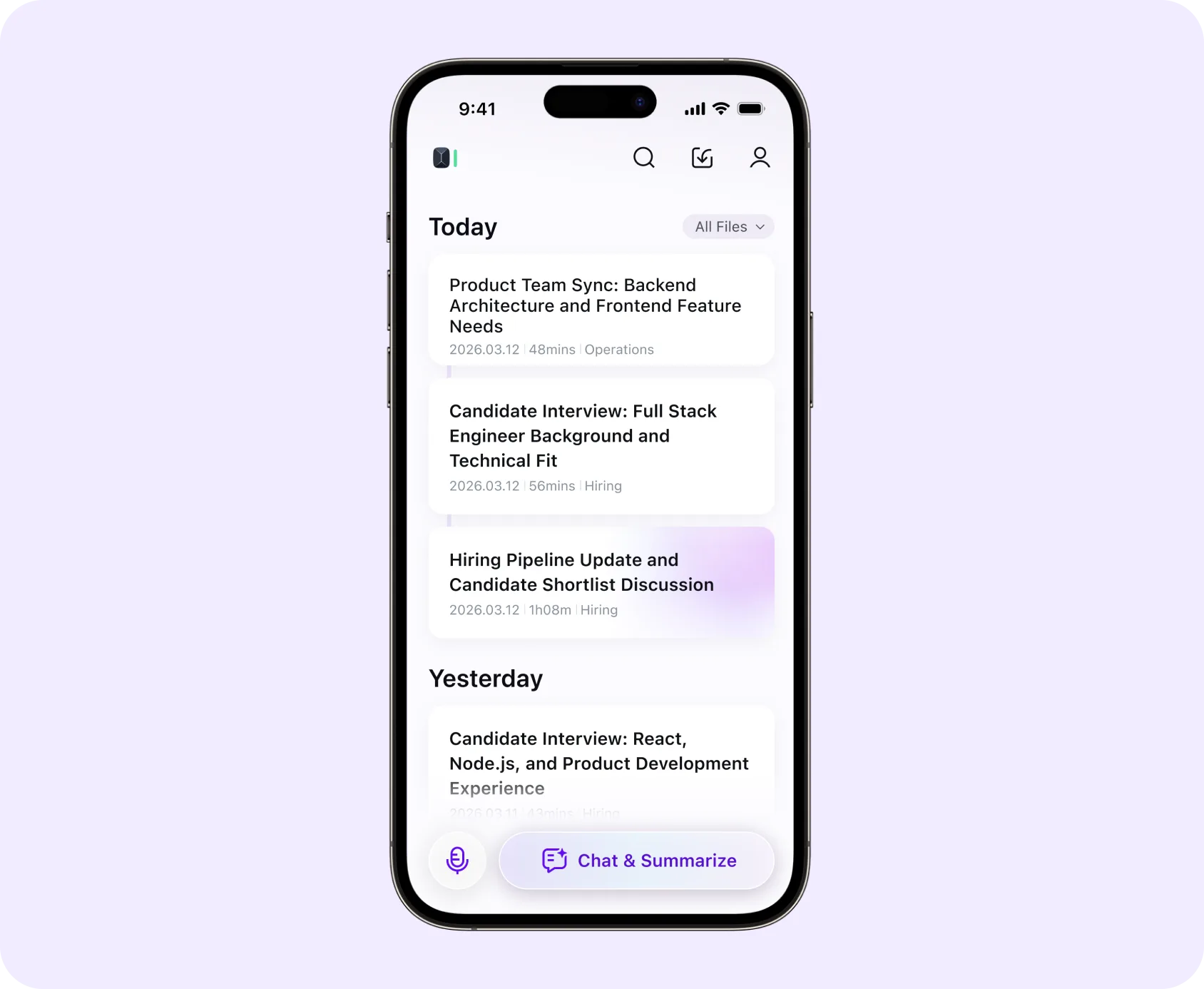 Phone showing today's interview candidates