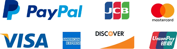 Accepted payment methods including PayPal, JCB, Mastercard, Visa, American Express, Discover and UnionPay