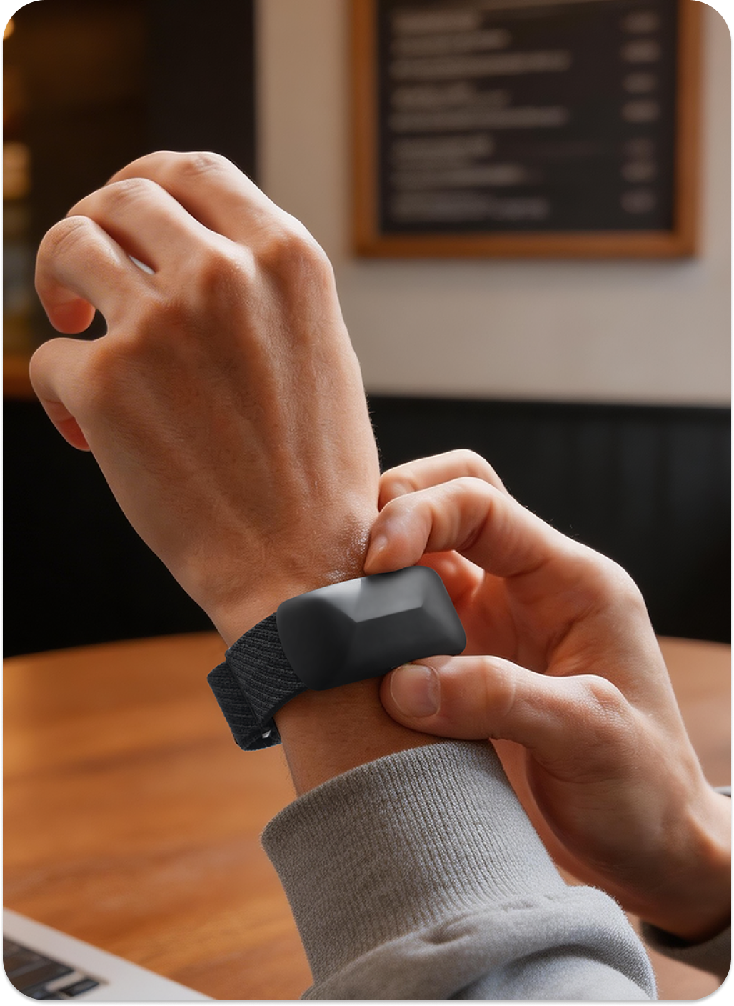 Memoket worn as a wristband during a work moment